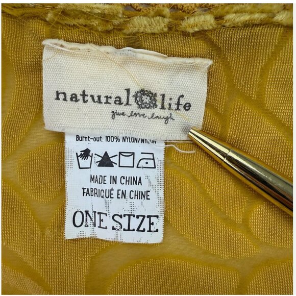 Natural Life Burnout Velvet Open Kimono Top Golden Yellow Boho Fairy Festival - Picture 5 of 14